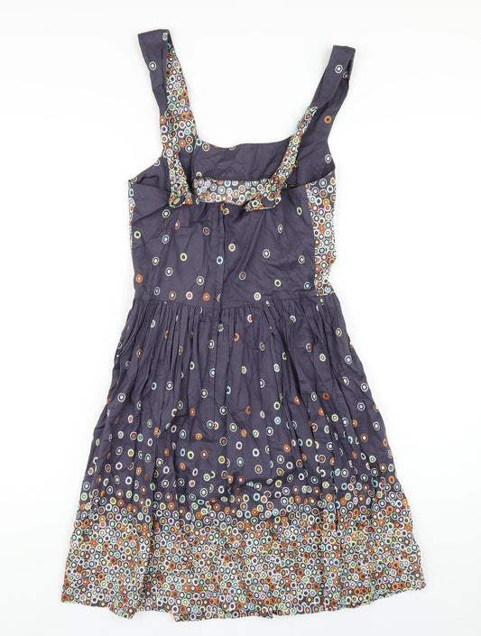 Topshop Womens Multicoloured Geometric Cotton A-Line Size 10 Scoop Neck Zip