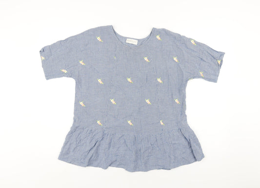 Womens UK Size 10 Apricot Blue Basic T-Shirt