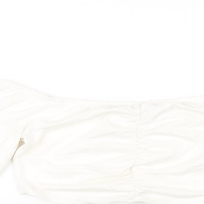 Nakd Womens White Modal Cropped T-Shirt Size M Off the Shoulder - `