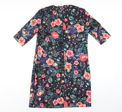 Zara Womens Multicoloured Floral Cotton A-Line Size S Collared Zip