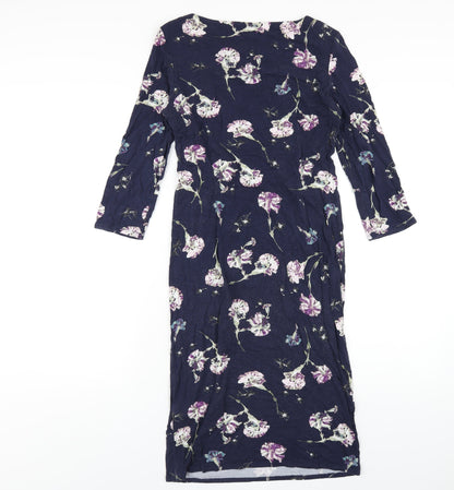 Classic Womens Blue Floral Viscose Bodycon Size 10 Round Neck Pullover