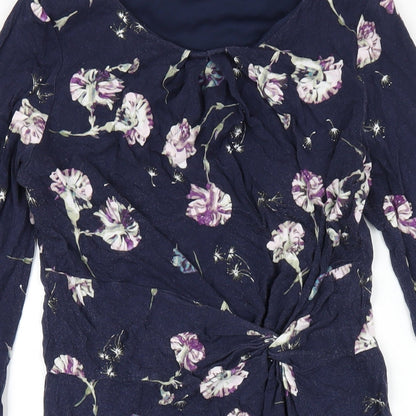 Classic Womens Blue Floral Viscose Bodycon Size 10 Round Neck Pullover