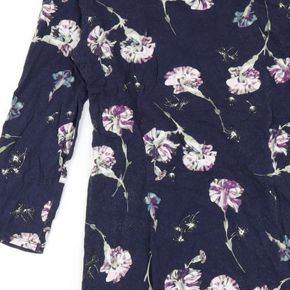 Classic Womens Blue Floral Viscose Bodycon Size 10 Round Neck Pullover