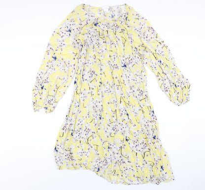 H&M Womens Yellow Floral Viscose A-Line Size 8 Round Neck Pullover