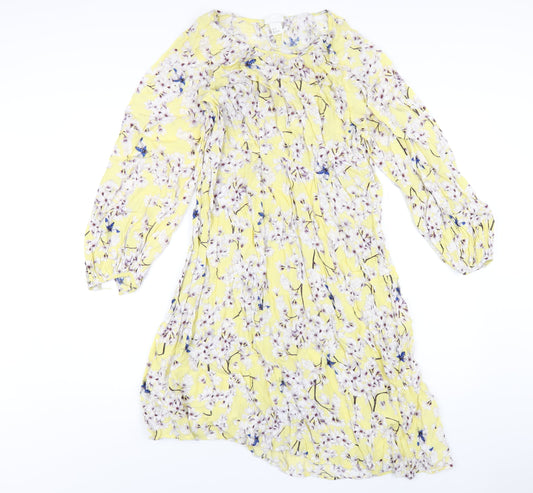 H&M Womens Yellow Floral Viscose A-Line Size 8 Round Neck Pullover