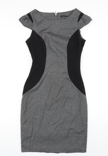 Warehouse Womens Grey Polyester Pencil Dress Size 8 Round Neck Zip