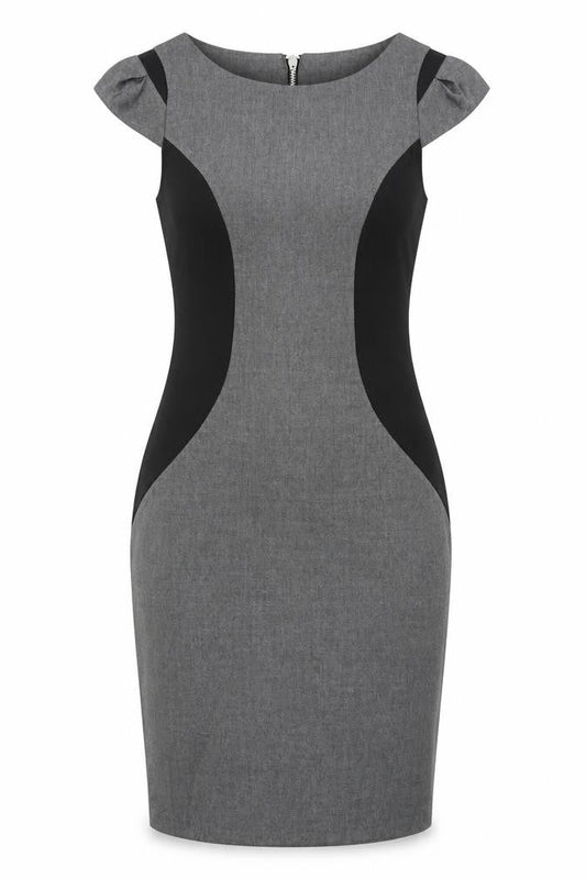 Warehouse Womens Grey Polyester Pencil Dress Size 8 Round Neck Zip