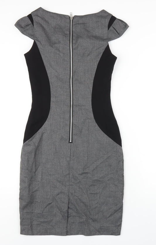 Warehouse Womens Grey Polyester Pencil Dress Size 8 Round Neck Zip
