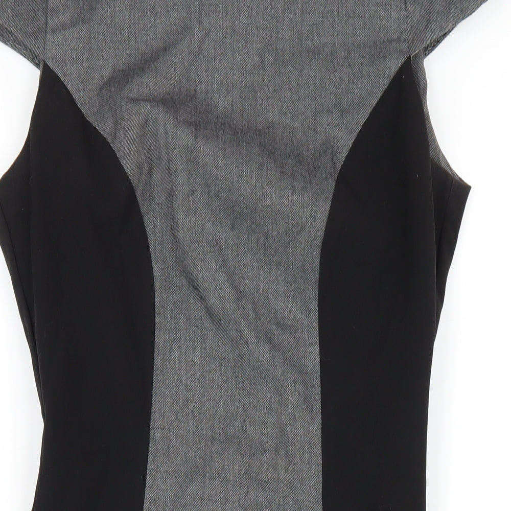 Warehouse Womens Grey Polyester Pencil Dress Size 8 Round Neck Zip