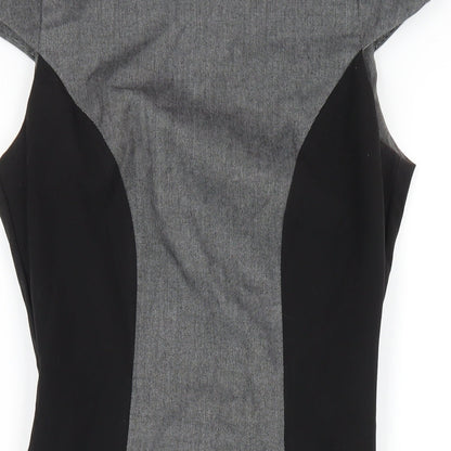 Warehouse Womens Grey Polyester Pencil Dress Size 8 Round Neck Zip