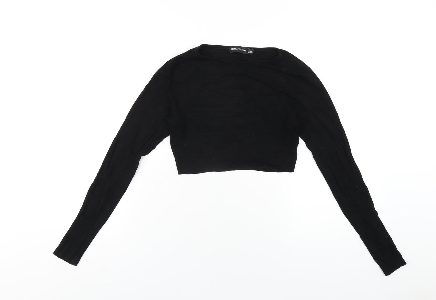 Womens UK Size 8 PRETTYLITTLETHING Black Cropped T-Shirt