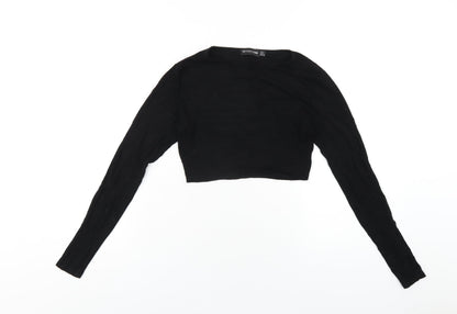 Womens UK Size 8 PRETTYLITTLETHING Black Cropped T-Shirt