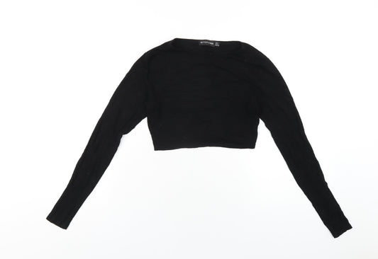 Womens UK Size 8 PRETTYLITTLETHING Black Cropped T-Shirt