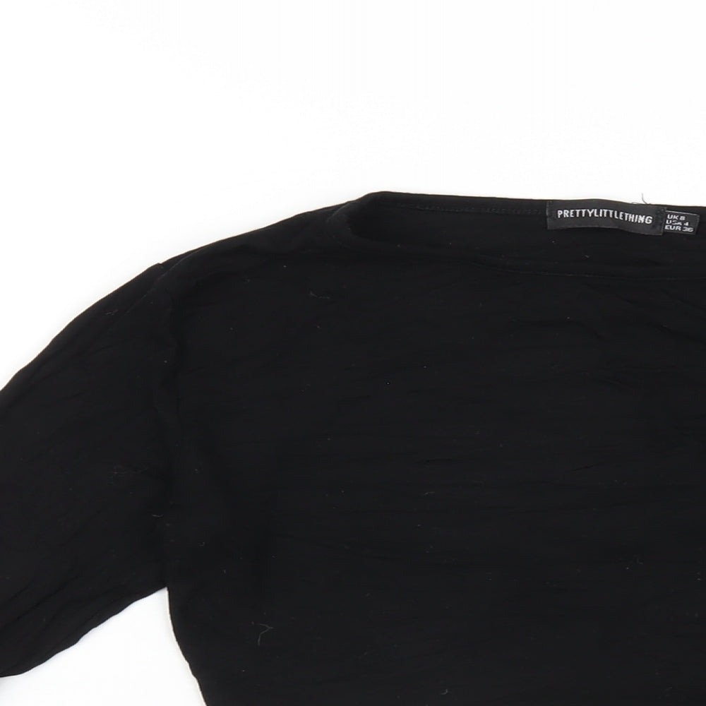 Womens UK Size 8 PRETTYLITTLETHING Black Cropped T-Shirt