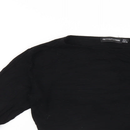 Womens UK Size 8 PRETTYLITTLETHING Black Cropped T-Shirt
