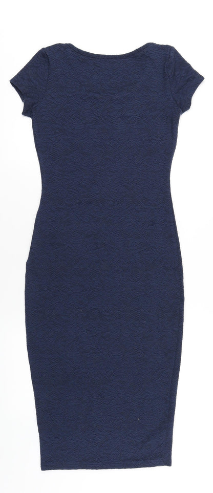New Look Womens Blue Polyester Bodycon Size 10 Scoop Neck Pullover