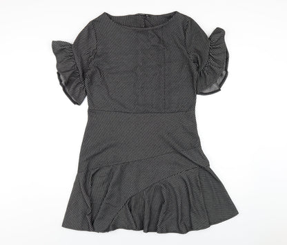 Mango Womens Black Striped Polyester A-Line Size L Round Neck Pullover
