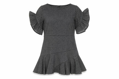 Mango Womens Black Striped Polyester A-Line Size L Round Neck Pullover