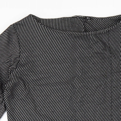 Mango Womens Black Striped Polyester A-Line Size L Round Neck Pullover