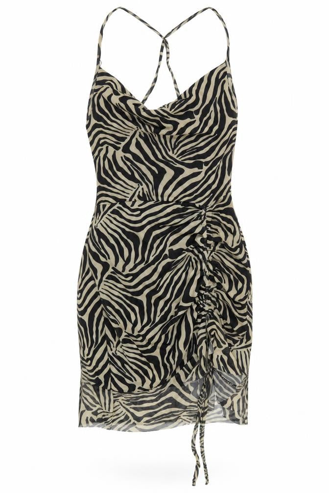 PRETTYLITTLETHING Womens Beige Animal Print Polyester Mini Size 12 Collared Pullover