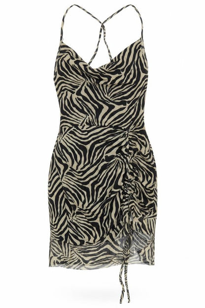 PRETTYLITTLETHING Womens Beige Animal Print Polyester Mini Size 12 Collared Pullover