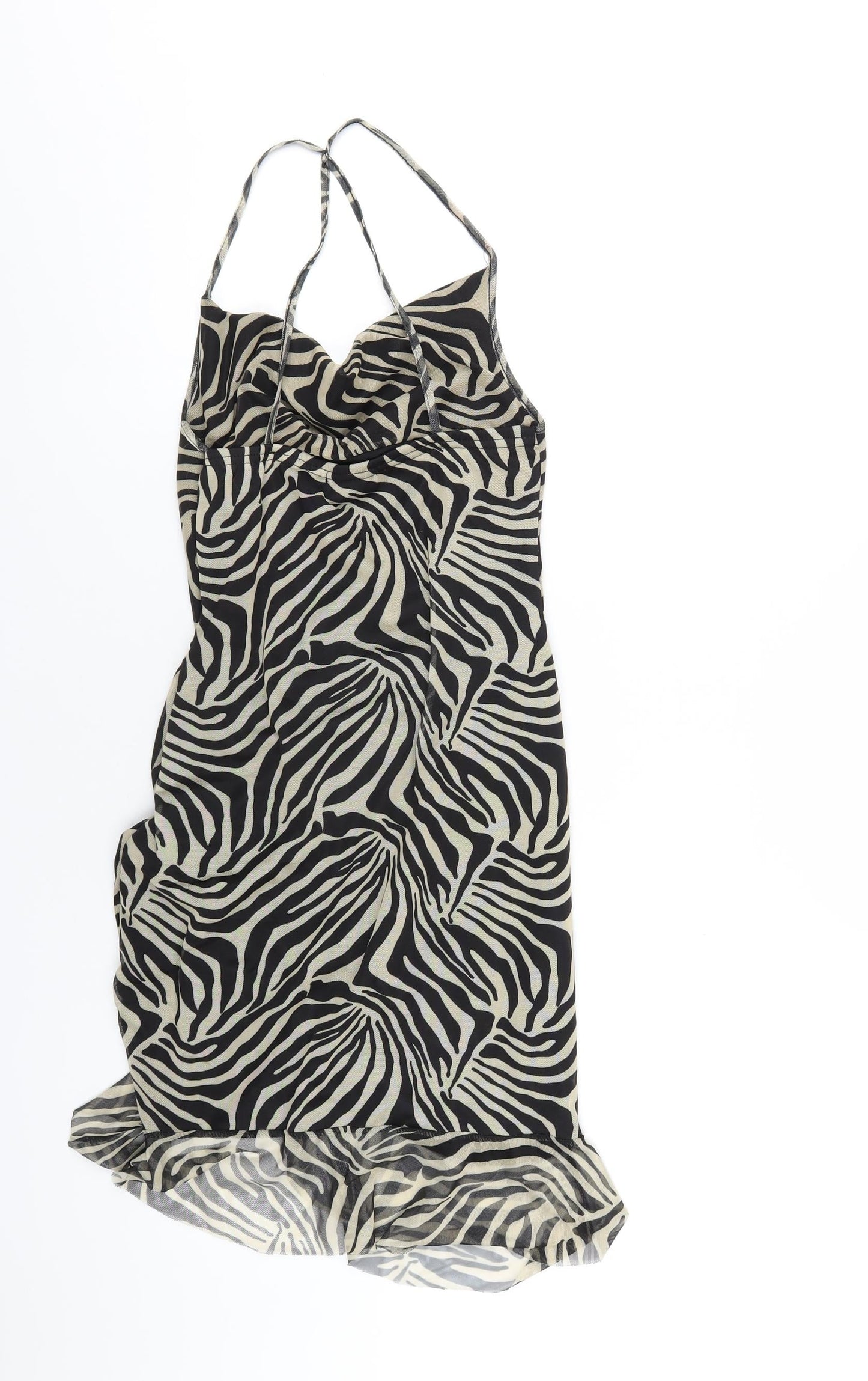 PRETTYLITTLETHING Womens Beige Animal Print Polyester Mini Size 12 Collared Pullover