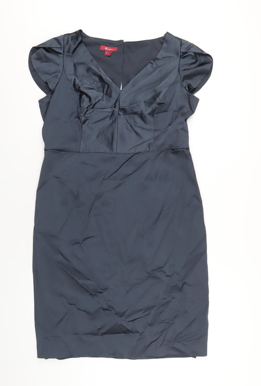 Monsoon Womens Grey Acetate Pencil Dress Size 16 V-Neck Zip