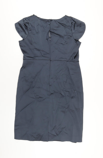 Monsoon Womens Grey Acetate Pencil Dress Size 16 V-Neck Zip