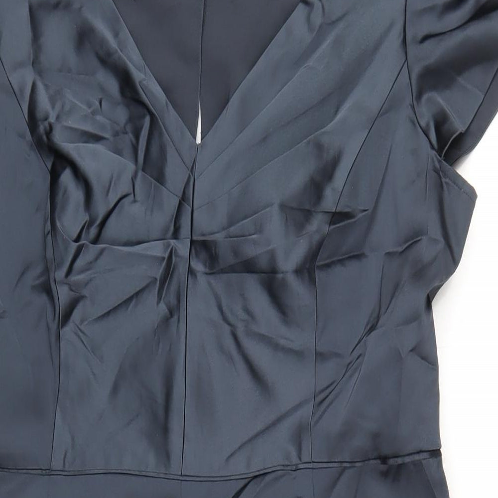 Monsoon Womens Grey Acetate Pencil Dress Size 16 V-Neck Zip