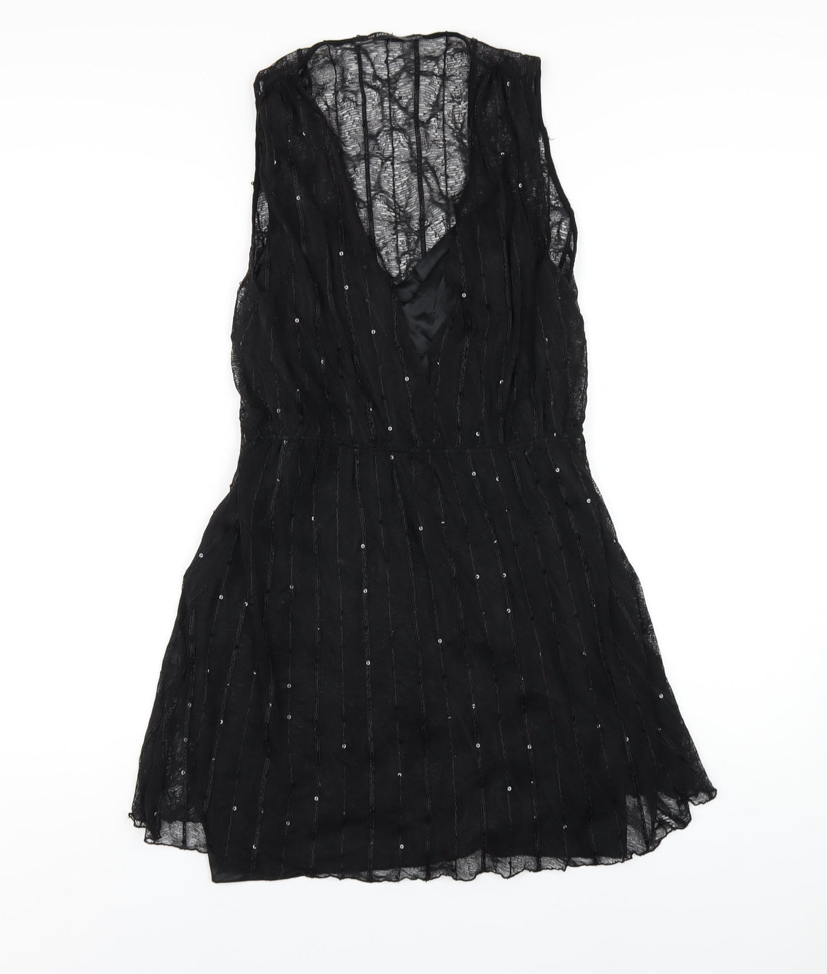 Zara Womens Black Polyester A-Line Size M V-Neck Pullover