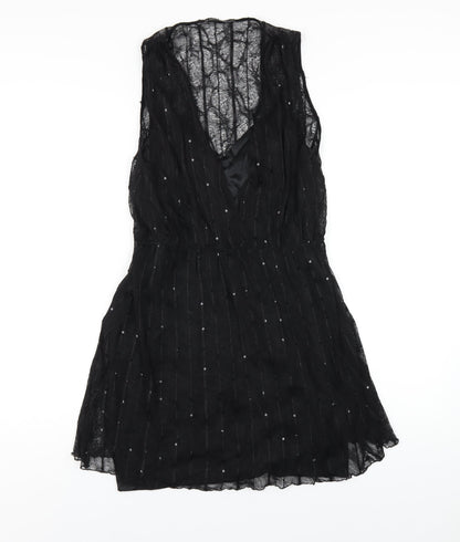Zara Womens Black Polyester A-Line Size M V-Neck Pullover
