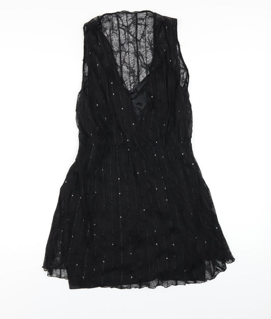 Zara Womens Black Polyester A-Line Size M V-Neck Pullover