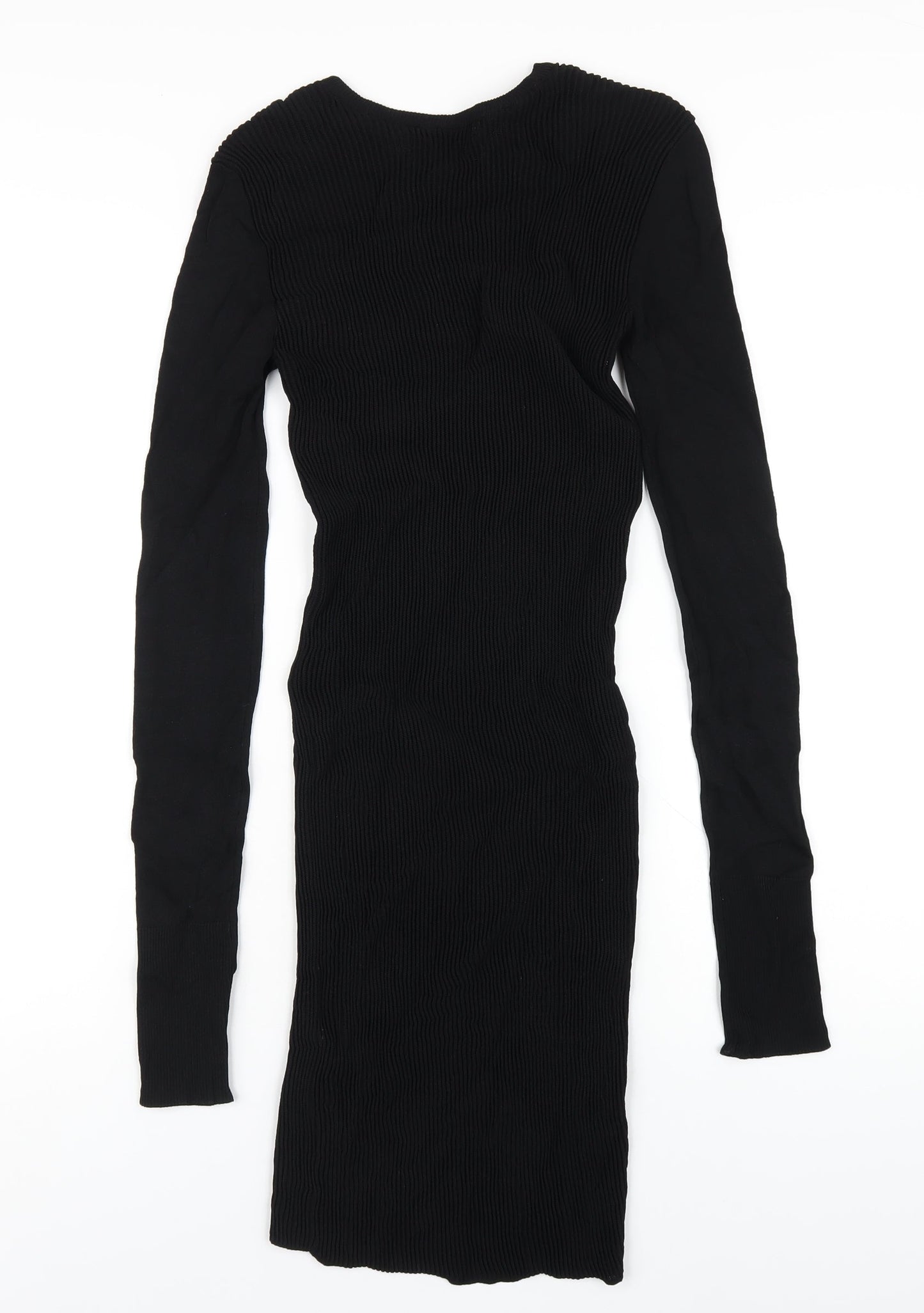 Zara Womens Black Polyester Bodycon Size M Round Neck Pullover