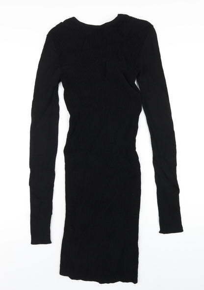 Zara Womens Black Polyester Bodycon Size M Round Neck Pullover
