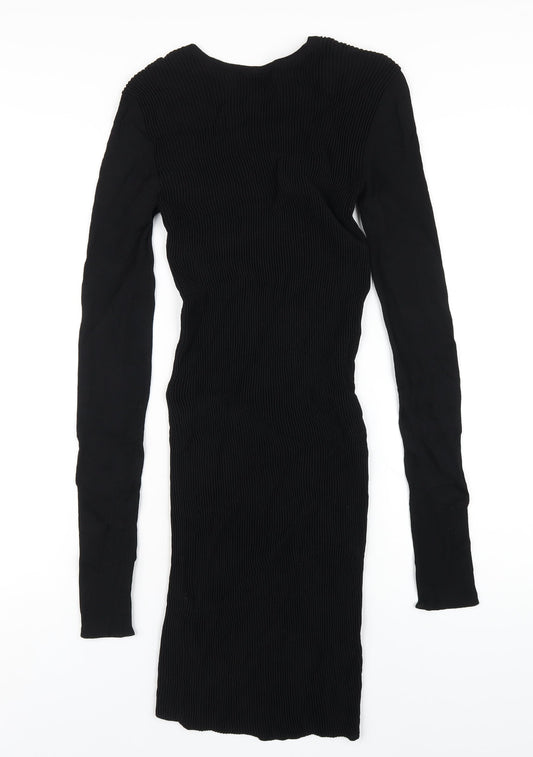 Zara Womens Black Polyester Bodycon Size M Round Neck Pullover