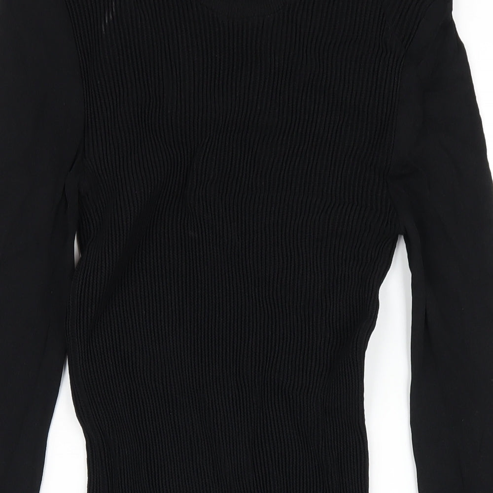 Zara Womens Black Polyester Bodycon Size M Round Neck Pullover