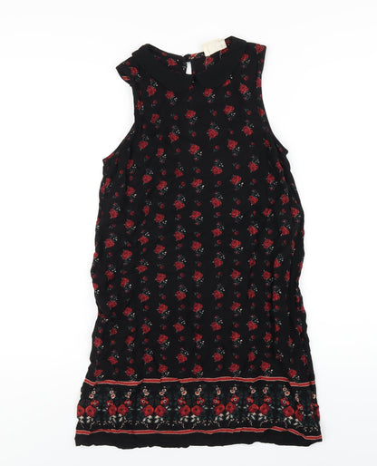 Pins & Needles Womens Black Floral Viscose A-Line Size S Collared Button