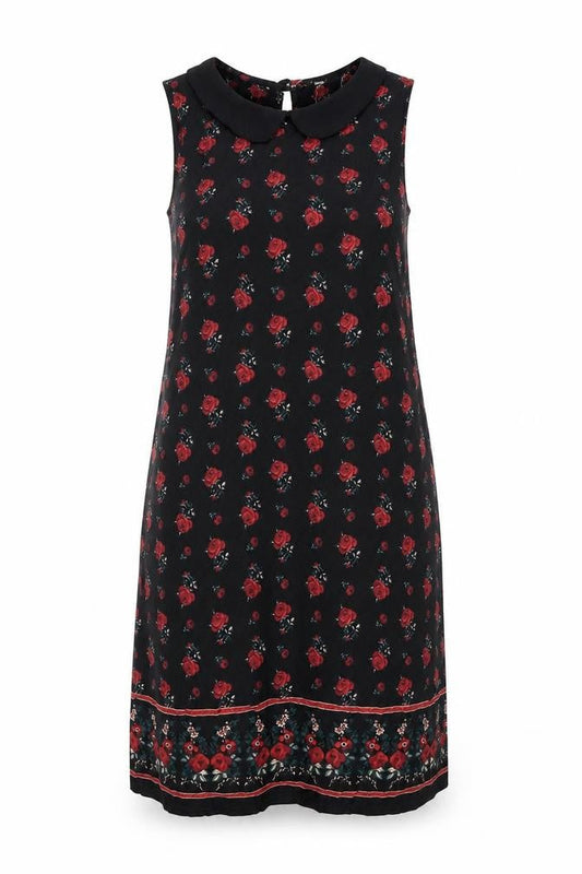 Pins & Needles Womens Black Floral Viscose A-Line Size S Collared Button