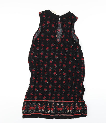 Pins & Needles Womens Black Floral Viscose A-Line Size S Collared Button