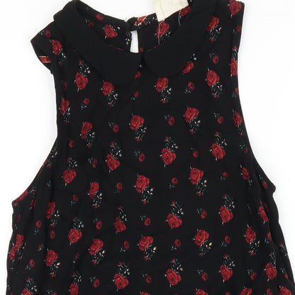 Pins & Needles Womens Black Floral Viscose A-Line Size S Collared Button