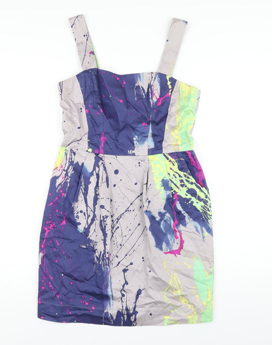 NEXT Womens Multicoloured Geometric Cotton A-Line Size 12 Square Neck Zip