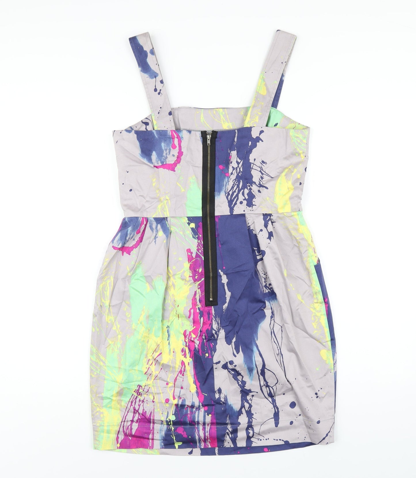 NEXT Womens Multicoloured Geometric Cotton A-Line Size 12 Square Neck Zip