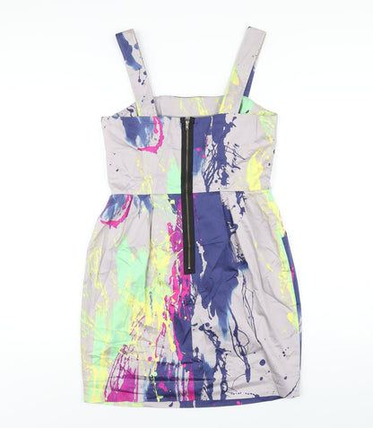 NEXT Womens Multicoloured Geometric Cotton A-Line Size 12 Square Neck Zip