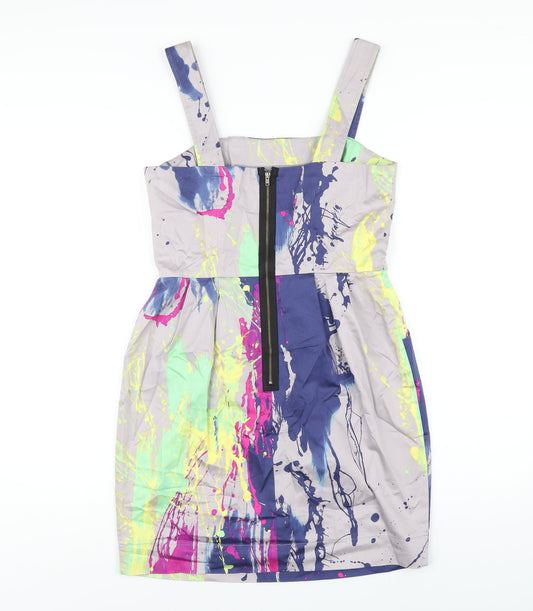 NEXT Womens Multicoloured Geometric Cotton A-Line Size 12 Square Neck Zip