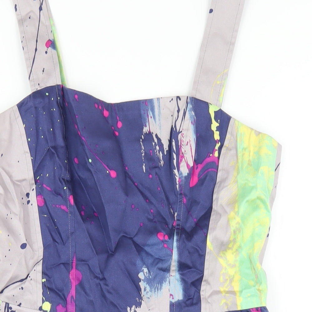 NEXT Womens Multicoloured Geometric Cotton A-Line Size 12 Square Neck Zip