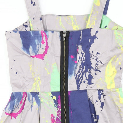 NEXT Womens Multicoloured Geometric Cotton A-Line Size 12 Square Neck Zip