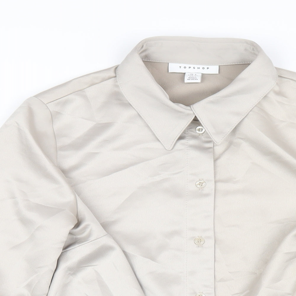 Womens UK Size 4 Topshop Beige Cropped Button-Up