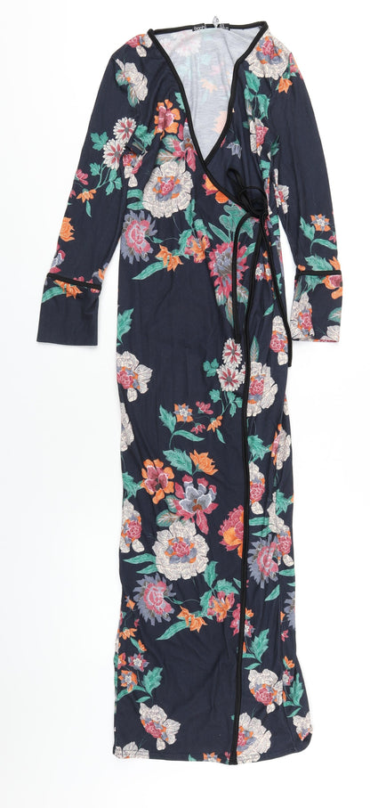 Boohoo Womens Multicoloured Floral Polyester Wrap Dress Size 8 V-Neck Tie