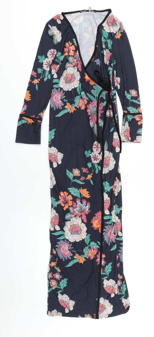Boohoo Womens Multicoloured Floral Polyester Wrap Dress Size 8 V-Neck Tie