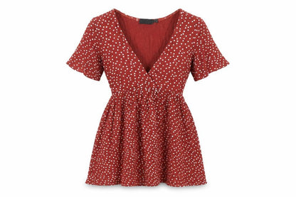 PRETTYLITTLETHING Womens Brown Polka Dot Viscose Mini Size 8 V-Neck Pullover